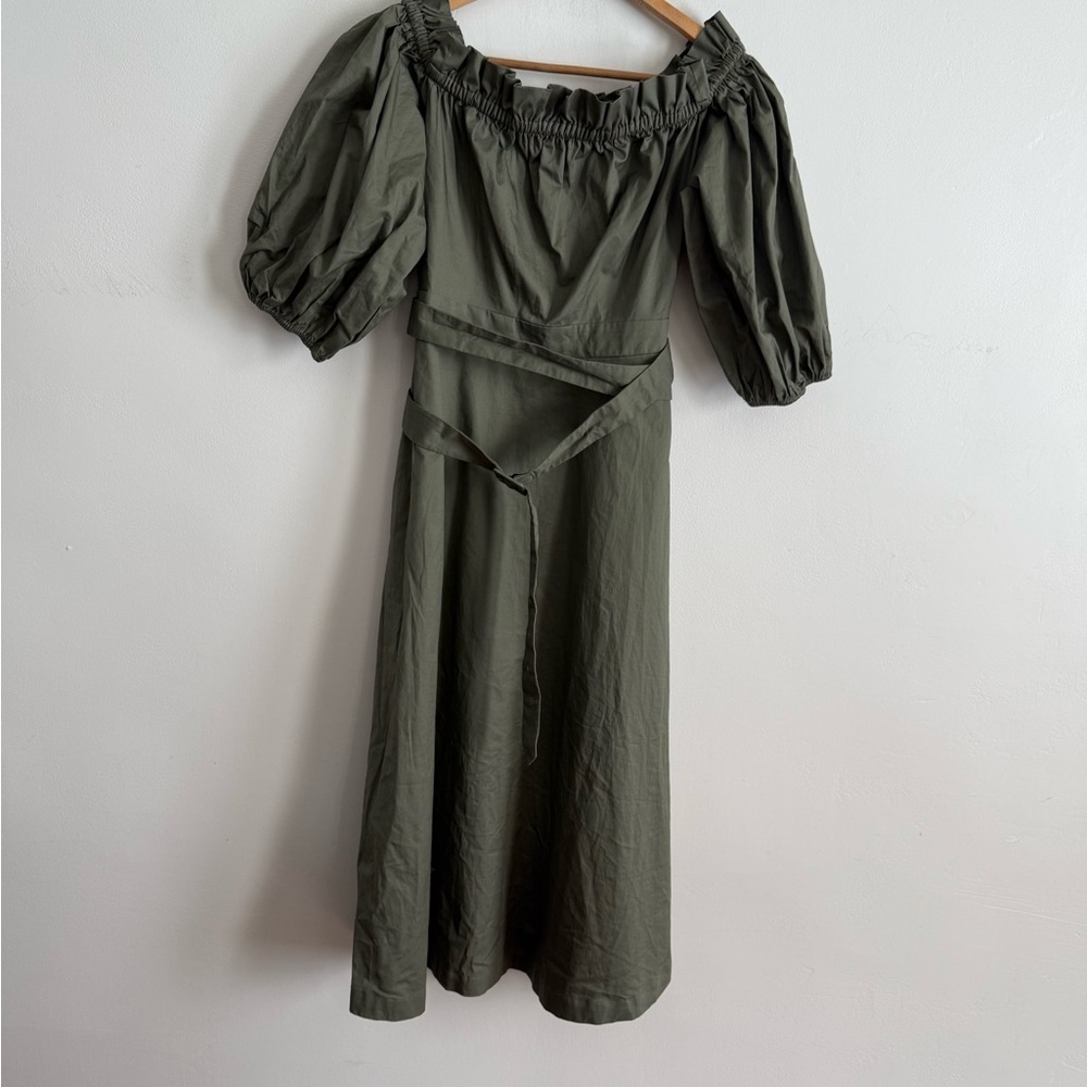 Buru Size M Womens Dress 1/2 Sleve Puffy Cotton Green Long Belt